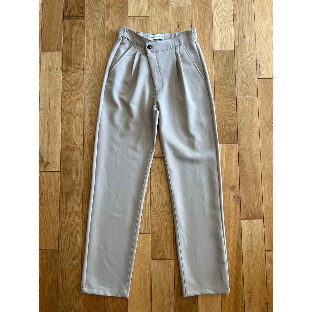 NEW Abercrombie & Fitch Crossover Waist Trousers Beige High Waist Relaxed Fit XS